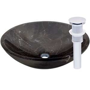 Novatto Marble Round Vessel Sink - 17-in - Coffee Marble/Chrome