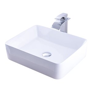Novatto Porcelain Rectangular Vessel Sink - 20.75-in - White/Chrome Drain