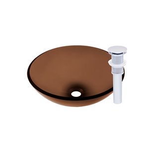 Novatto Ty Round Vessel Sink - 16.5-in - Brown Glass/Chrome