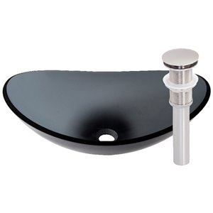 Novatto Marrone Oval Vessel Sink - 15-in - Grey Glass/Brushed Nickel