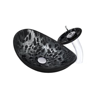 Novatto Tartaruga Oval Vessel Sink - 14.5-in - Black and Silver/Chrome