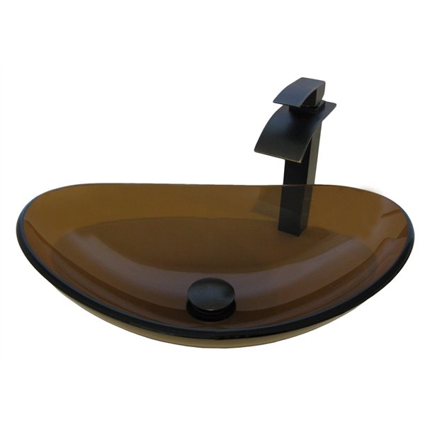 Novatto Babbuccia Vessel Sink - 14.5-in - Brown Glass/Oil Rubbed Bronze Drain