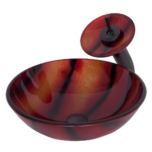 Novatto Autunno Round Vessel Sink - 16.5-in - Red Glass/Oil Rubbed Bronze