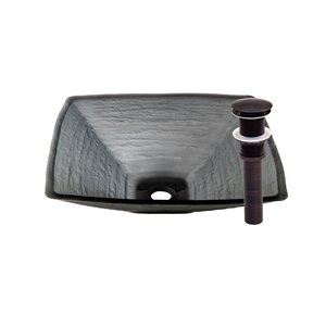 Novatto Croccante Square Vessel Sink - 18.25-in - Grey Glass/Oil Rubbed Bronze