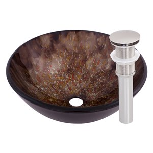 Novatto Distorto Round Vessel Sink - 16.5-in - Brown Glass/Brushed Nickel
