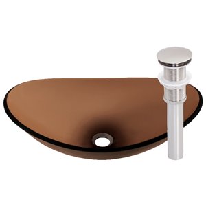 Novatto Chiaro Oval Vessel Sink - 15-in - Brown Glass/Brushed Nickel
