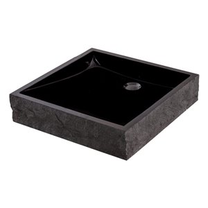 Novatto Granite Square Vessel Sink - 18-in - Black Granite
