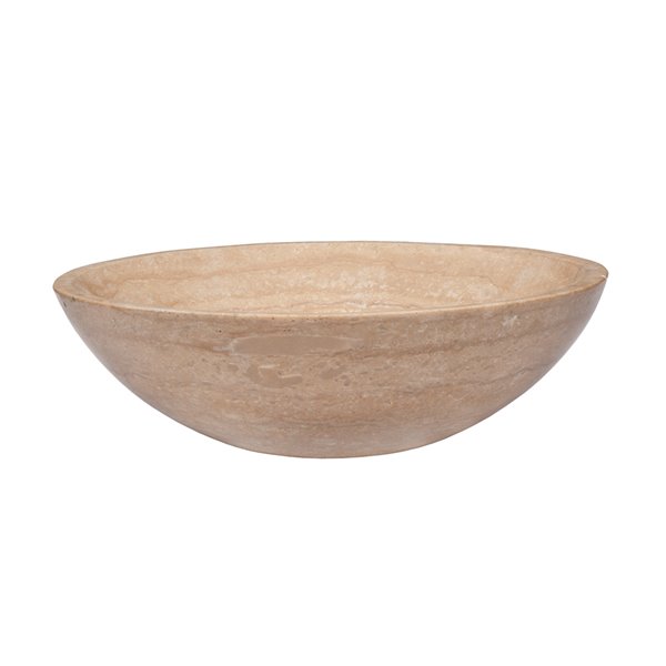 Novatto Travertine Round Vessel Sink - 17-in - Beige Polished Stone/Chrome