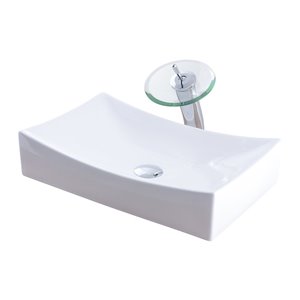 Novatto Porcelain Rectangular Vessel Sink - 13.75-in - White/Chrome Drain