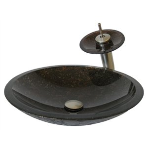 Novatto Laghetto Round Vessel Sink - 18-in - Forest Green/Brushed Nickel