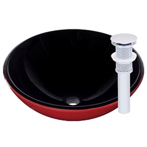 Novatto Catalonia Round Vessel Sink - 16.5-in - Black and Red/Chrome