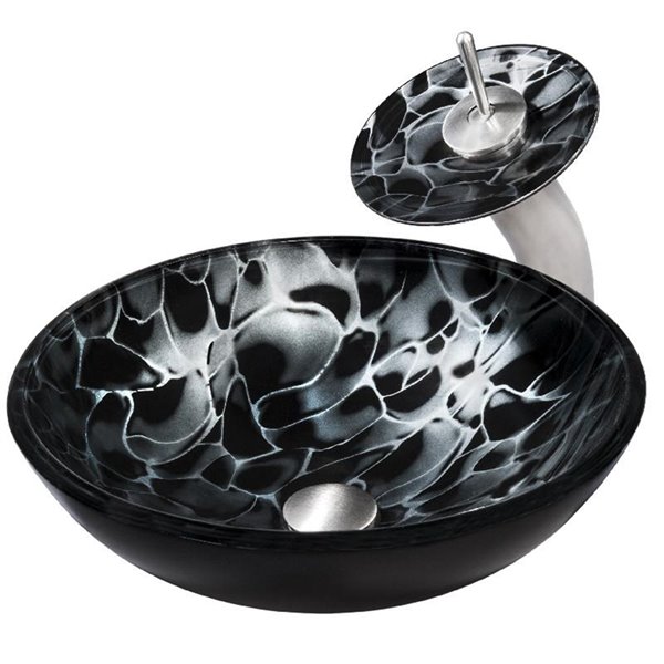Novatto Tartaruga Round Vessel Sink - 16.5-in - Black and Silver/Chrome ...