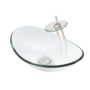 Novatto Chiaro Oval Vessel Sink - 14.5-in - Clear Glass/Brushed Nickel