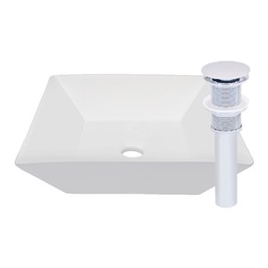 Novatto Bianco Pari Square Vessel Sink - 16-in - White/Chrome