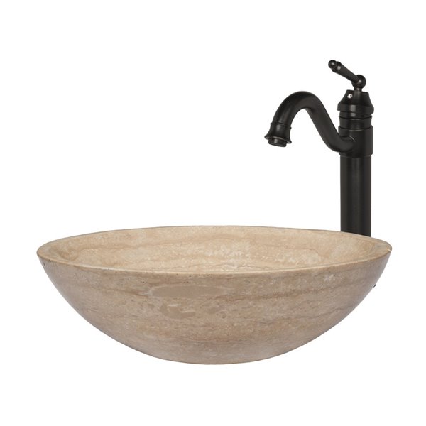 Novatto Travertine Vessel Sink 17 In Beige Polished Stone Oil Rubbed Bronze Nsfc Bt359orb Rona