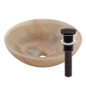 Novatto Onyx Round Vessel Sink - 17-in - Green Polished Stone/Oil Rubbed Bronze