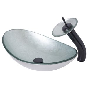 Novatto Argento Oval Oval Vessel Sink - 14.5-in - Silver Glass/Oil Rubbed Bronze
