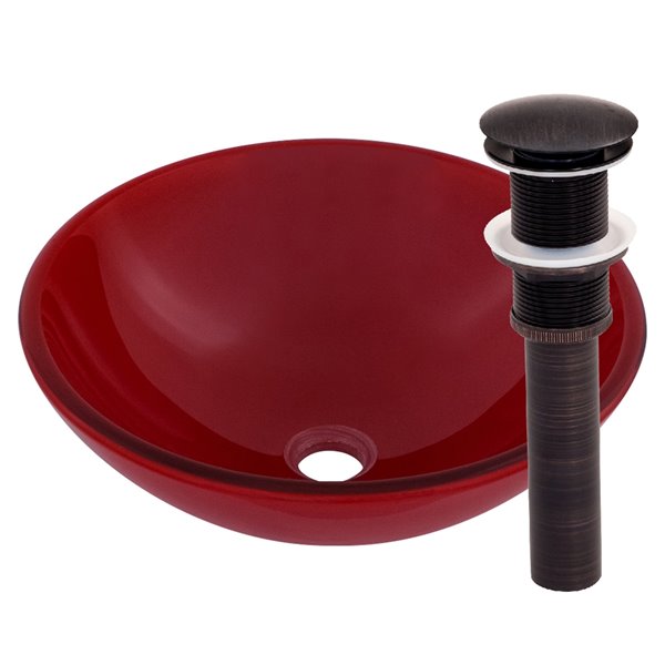 Novatto Rouge Round Vessel Sink - 16.5-in - Red Glass/Oil Rubbed Bronze