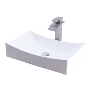 Novatto Porcelain Rectangular Vessel Sink - 13.75-in - White/Brushed Nickel