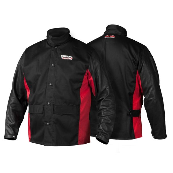 Red Line Shadow Grain Leather-Sleeved Welding Jacket - XL - Black
