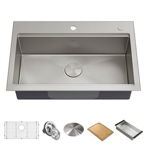Kraus Kore Workstation 32-in Dual Mount Kitchen Sink with Ledge and Accessories