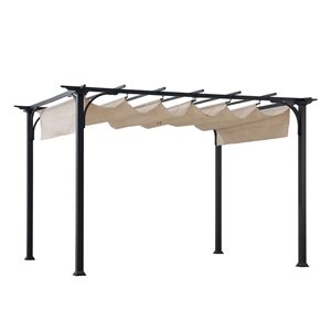 Sunjoy Semi-permanent Steel Gazebo - Rectangle - Polyester Top - 10.6-ft x 8.6-ft - Beige