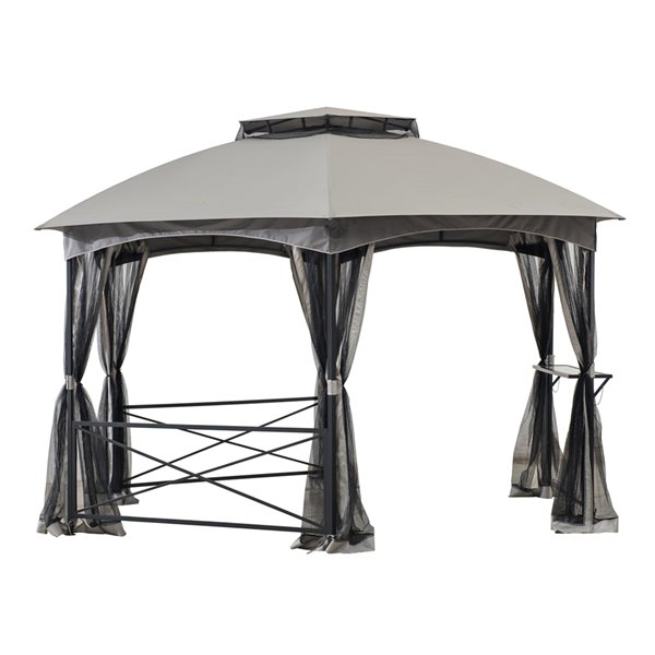 Steel Gazebo with 2-Tier Hip Roof Beige /& Black Sunjoy A101012400 Ethan 10 x 12 ft