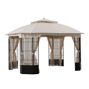 Sunjoy Semi-permanent Steel Gazebo - Octagon - Polyester Top - 9.8-ft x 11.8-ft - Beige