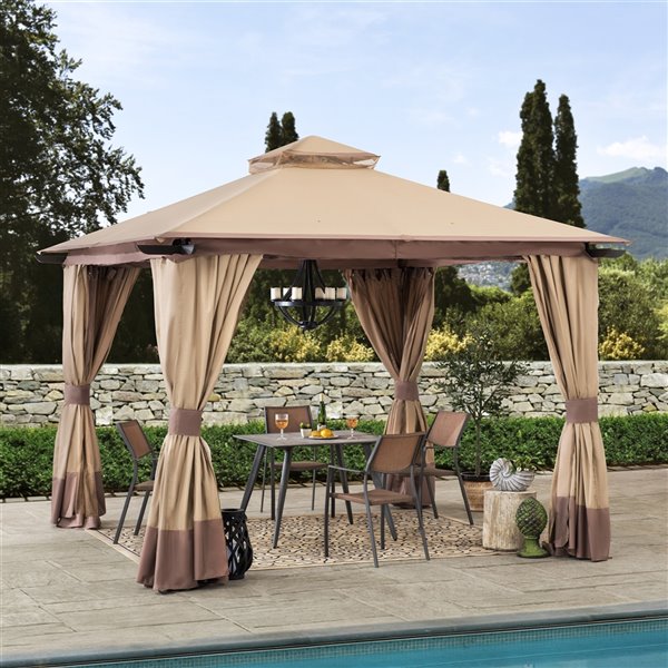 Semi-permanent Steel Gazebo - Square - Steel Top - 12-ft x 12-ft - Sesame