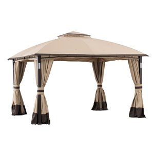 Sunjoy Semi-permanent Steel Gazebo - Rectangle - Polyester Top - 10-ft x 12-ft - Tan