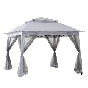 Sunjoy Pop-Up Steel Gazebo - Square - Polyester Top - 10.8-ft x 10.8-ft - Grey