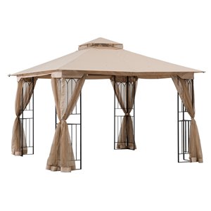 Sunjoy Semi-permanent Steel Gazebo - Square - Polyester Top - 10-ft x 10-ft - Brown