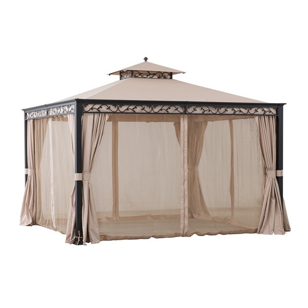 Sunjoy Semi-permanent Steel Gazebo - Rectangle - Polyester Top - 10-ft x 12-ft - Tan/Beige