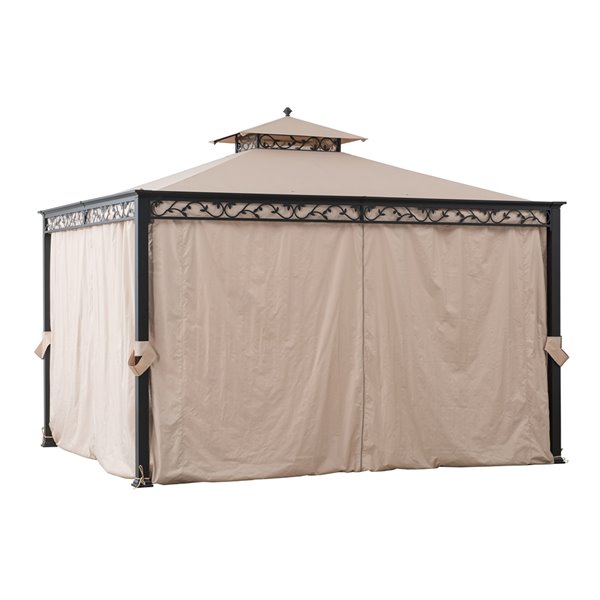 Sunjoy Semi-permanent Steel Gazebo - Rectangle - Polyester Top - 10-ft x 12-ft - Tan/Beige