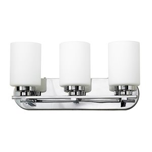 Applique murale pour salle de bain Russell Lighting à 3 lumières, chrome poli, 9 po x 24 po