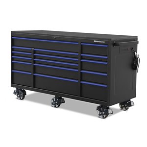 Coffre à outils Montezuma pour garage, 16 tiroirs, 4 prises alimentation et 2 USB, 72 po x 30 po