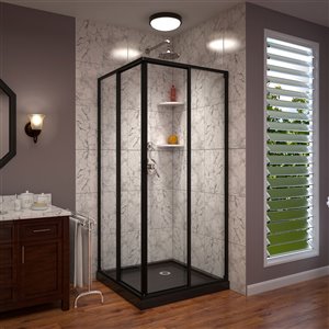 DreamLine Cornerview Framed Sliding Shower Door with Base - Satin Black - 36-in x 36-in x 72-in