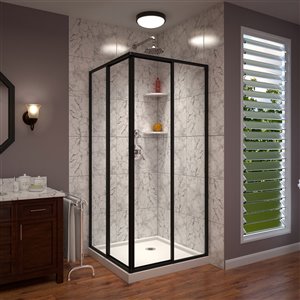 DreamLine Cornerview Framed Sliding Shower Door in Satin Black with Base in White - 42-in x 42-in x 72-in