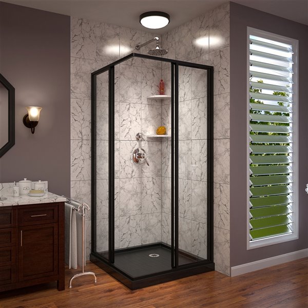 DreamLine Cornerview Framed Sliding Shower Door and Base -  Satin Black - 42-in x 72-in