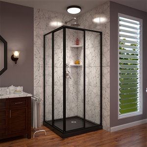 DreamLine Cornerview Framed Sliding Shower Door and Base -  Satin Black - 42-in x 72-in