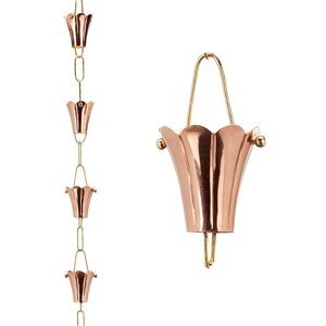 Good Directions Fluted Flower Rain Chain - 8.5-ft - Pure Copper