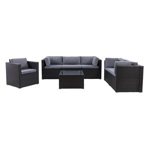 CorLiving Parksville Patio Sectional Set - Resin Wicker - Black/Ash Grey - 7-Piece