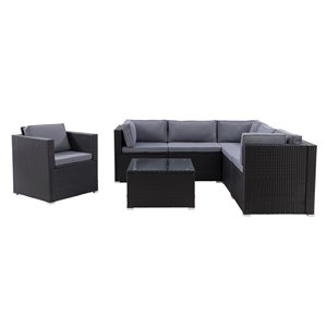 Ensemble sectionnel pour patio Parksville de CorLiving, noir/gris cendré, 7 pièces