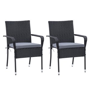 CorLiving Parksville Stackable Patio Arm Chair - Ash Grey Cushions - Black - 2-Piece