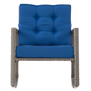 CorLiving Parksville Patio Rocking Chair - Oxford Blue Cushions - Grey Frame