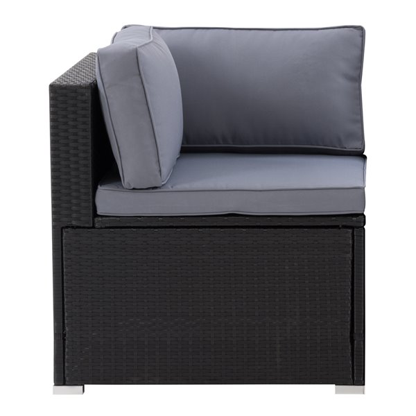 Fauteuil sectionnel en coin de patio Parksville de CorLiving, coussins gris, fini noir