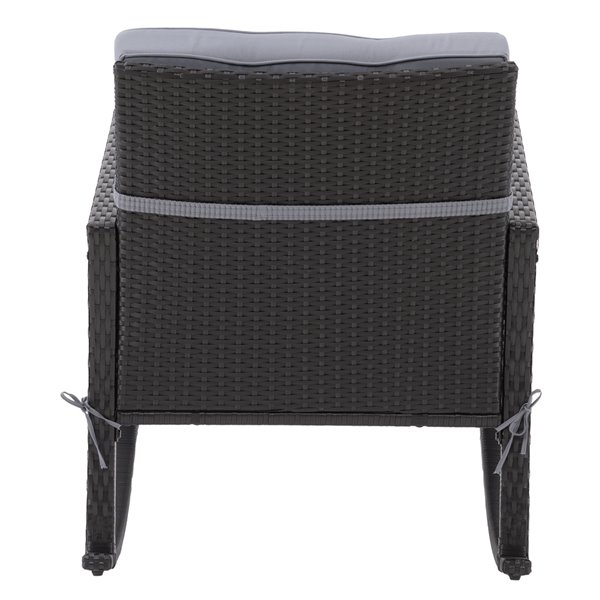 Fauteuil berçant pour terrasse Parksville de CorLiving, coussins gris, fini noir