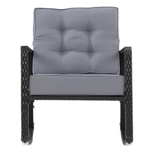 CorLiving Parksville Patio Rocking Chair - Ash Grey Cushions - Black Frame