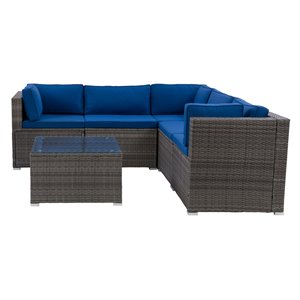 Ensemble sectionnel pour patio Parksville de CorLiving, gris/bleu, 6 pièces