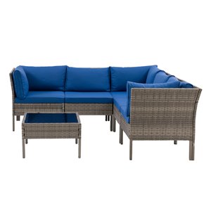 Ensemble de canapés sectionnels pour patio Parksville de CorLiving, gris/bleu, 6 pièces